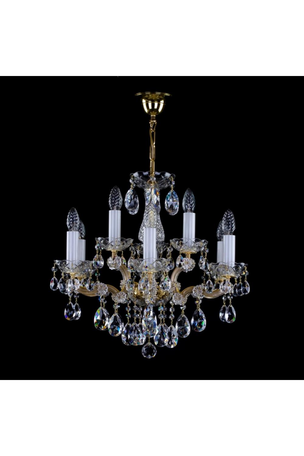 Luxury Crystal Chandelier in Polished Brass – 9 Lights
