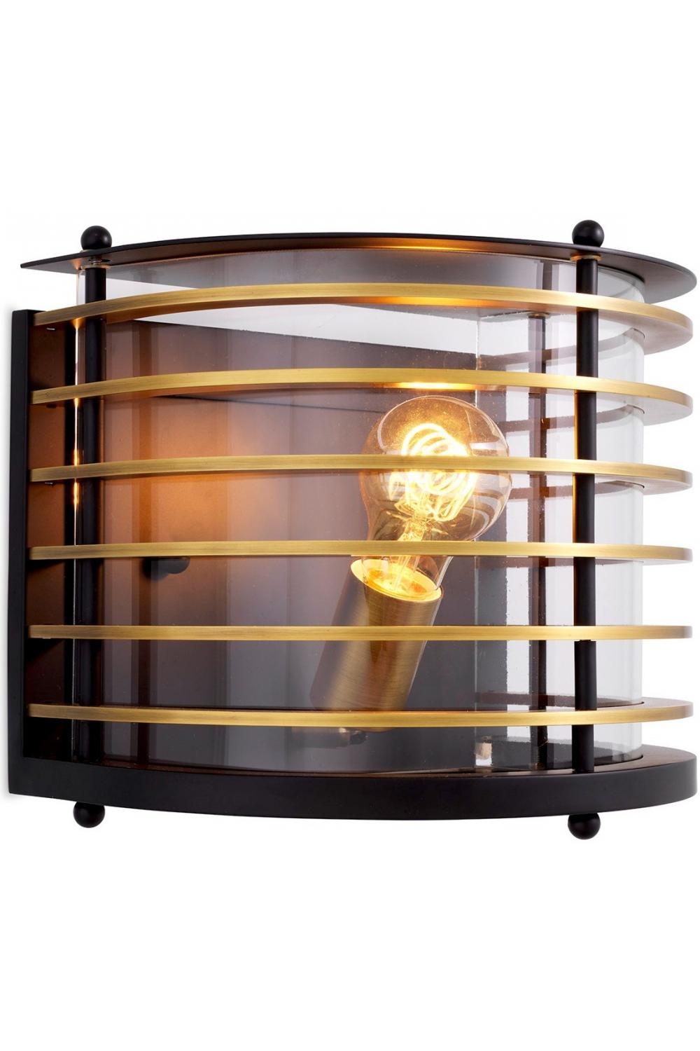 Luxury Black & Antique Brass Clear Glass Outdoor Wall Lamp