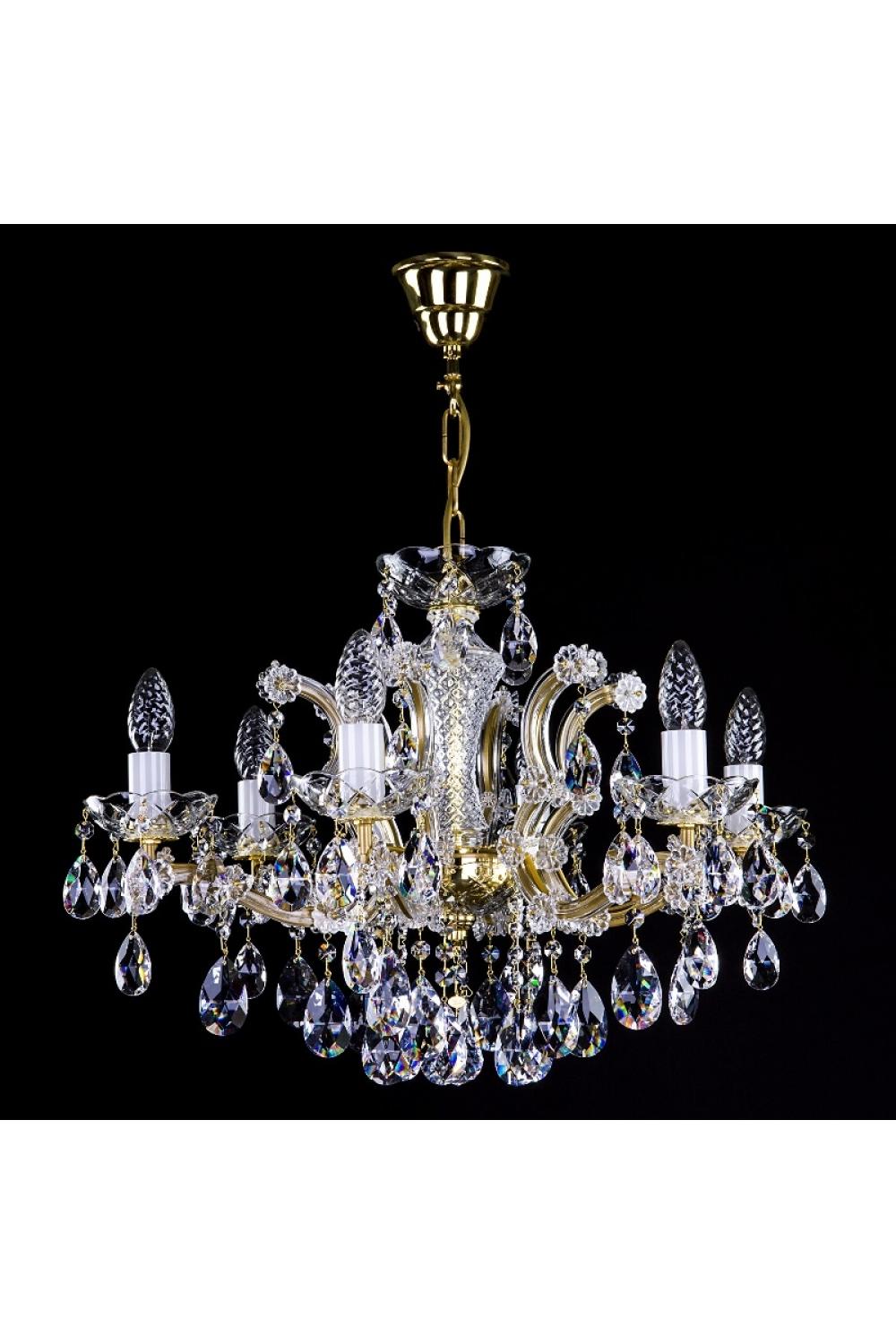 Luxury Classic Cascade Crystal Chandelier in Polished Brass – 6 Lights Design