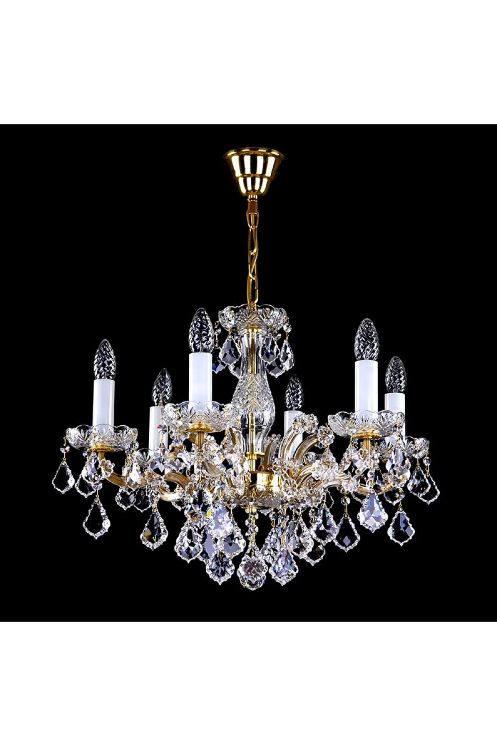Luxury Multi-Drop Crystal Chandelier in Polished Brass – 6 Lights Design