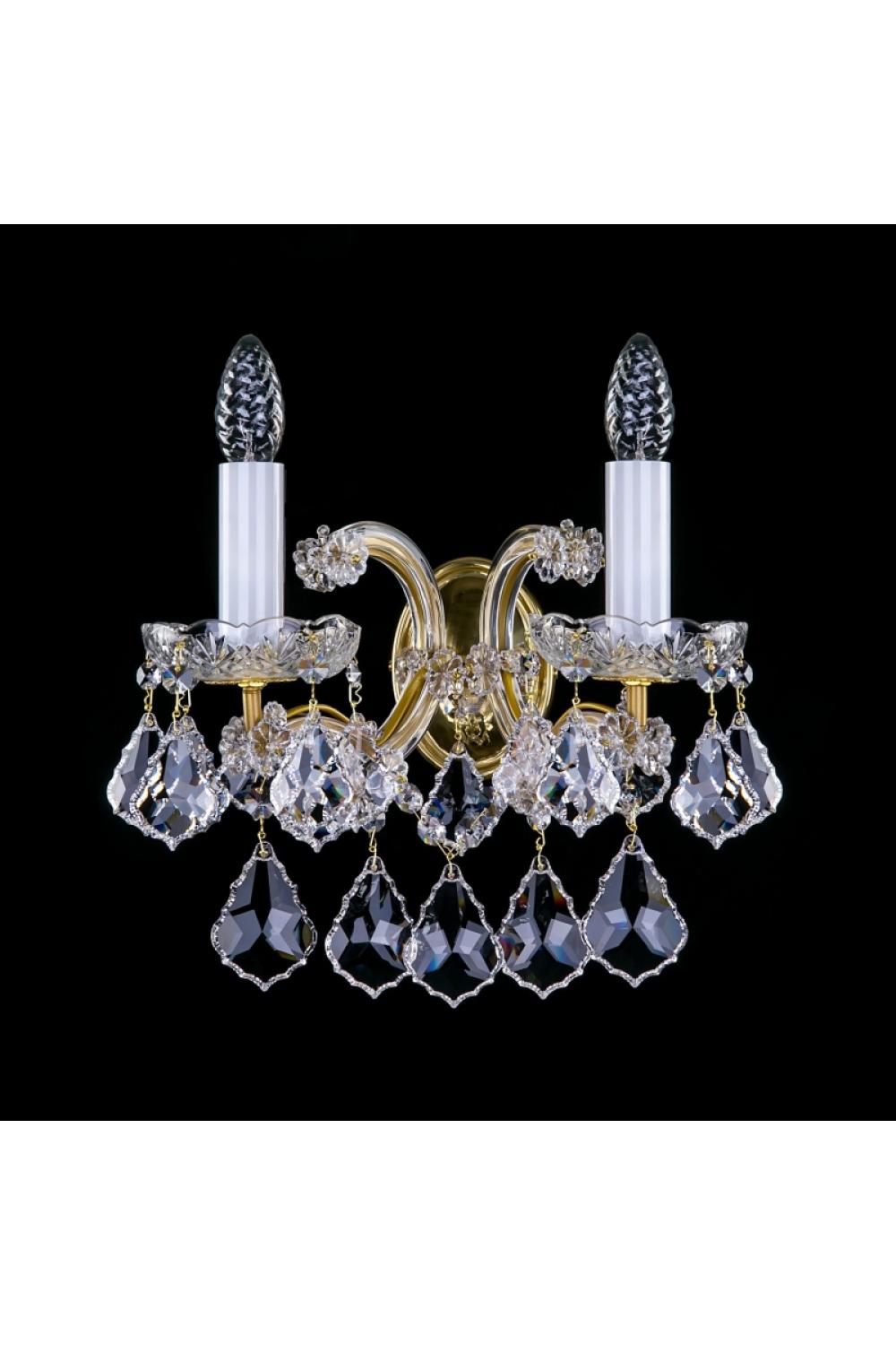 Luxury Crystal Drop Wall Lamp in Polished Brass – 2 Lights Design
