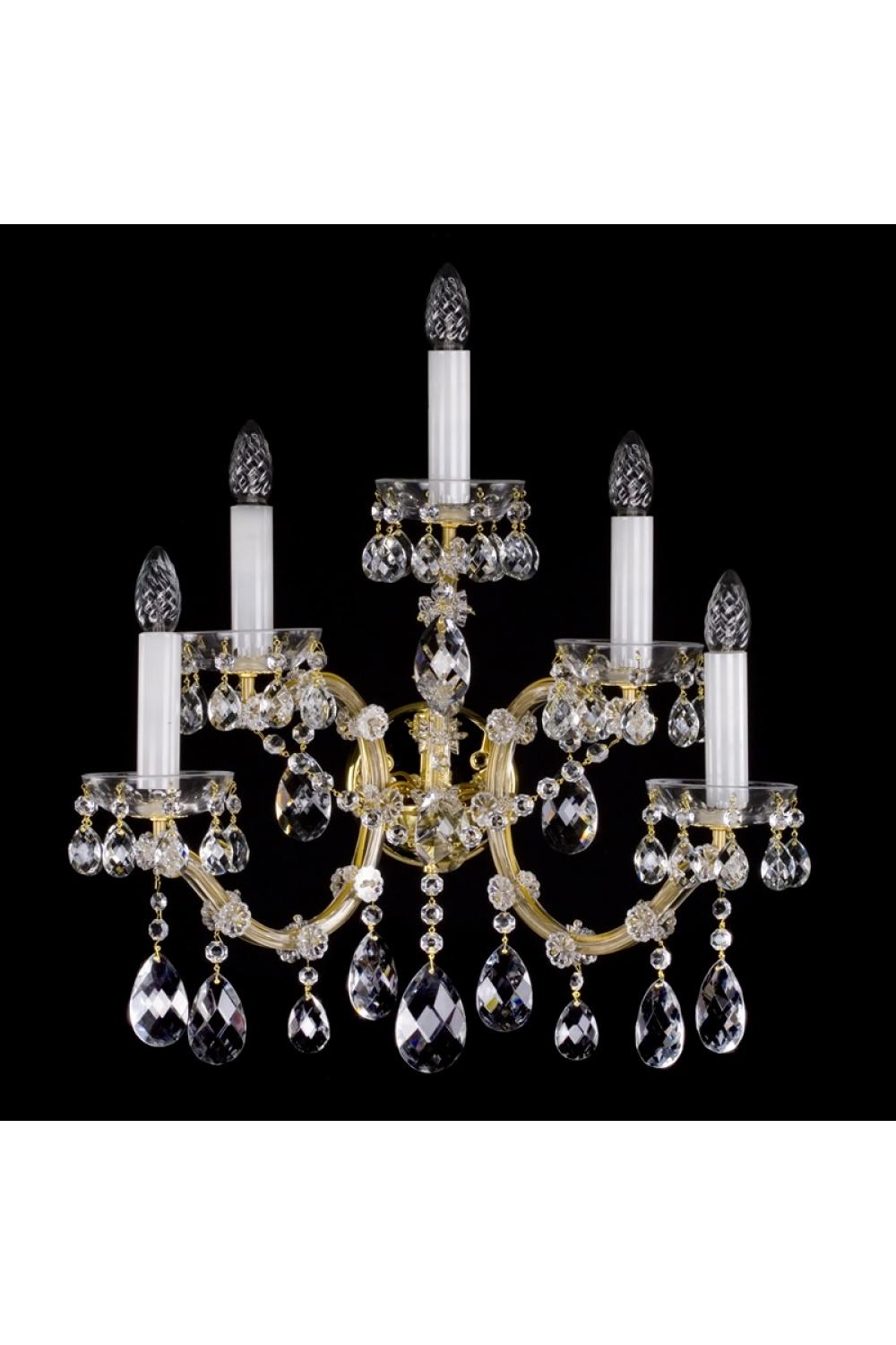 Luxury Multi-Drop Crystal Wall Lamp in Polished Brass – 5 Lights Design