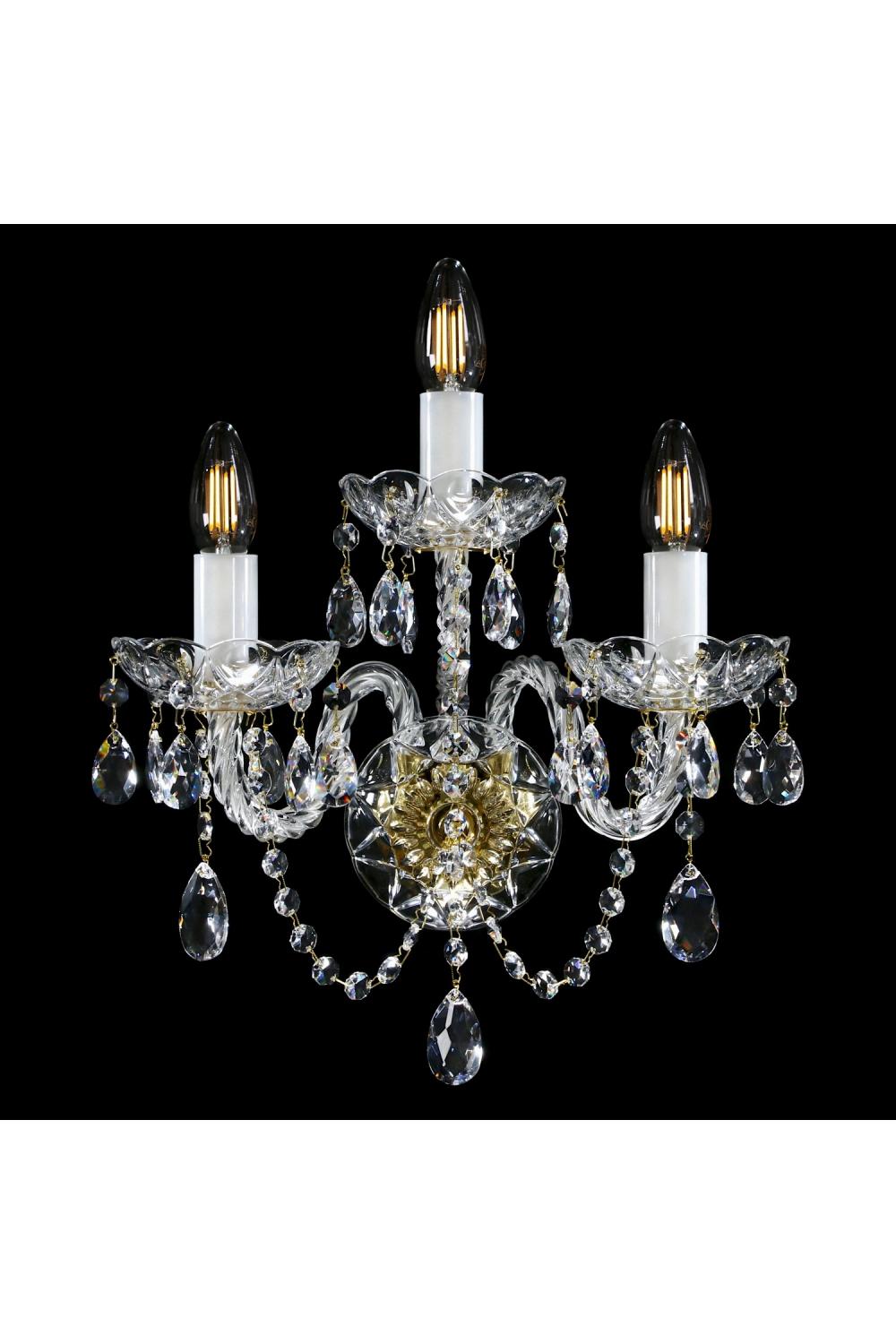 Luxury Crystal Candle Style Wall Lamp in Polished Brass Finish – 3 Lights