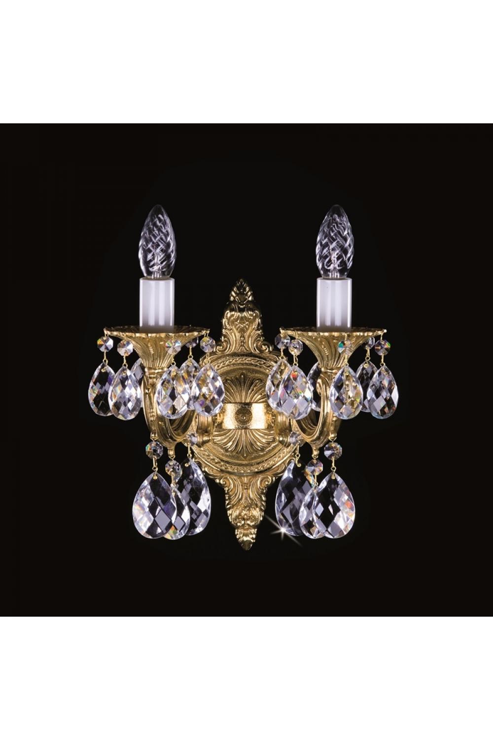 Luxury Ornate Crystal Wall Lamp in Polished Brass – 2 Lights