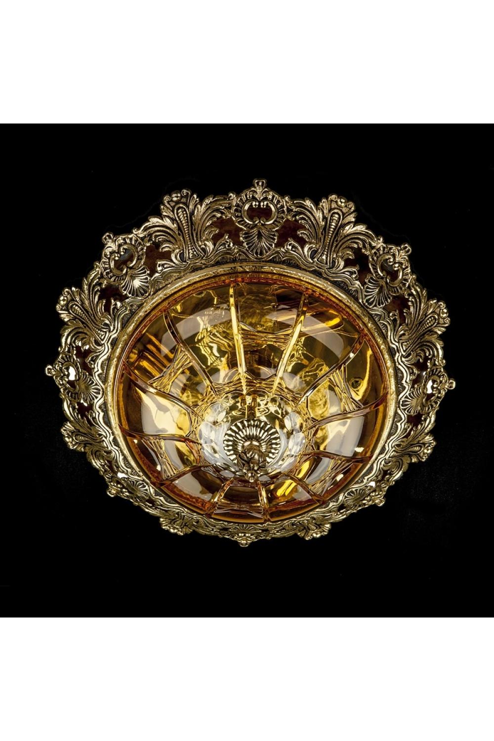 Luxury Antique Brass Ceiling Light with Dark Topaz Crystal Glass Bowl
