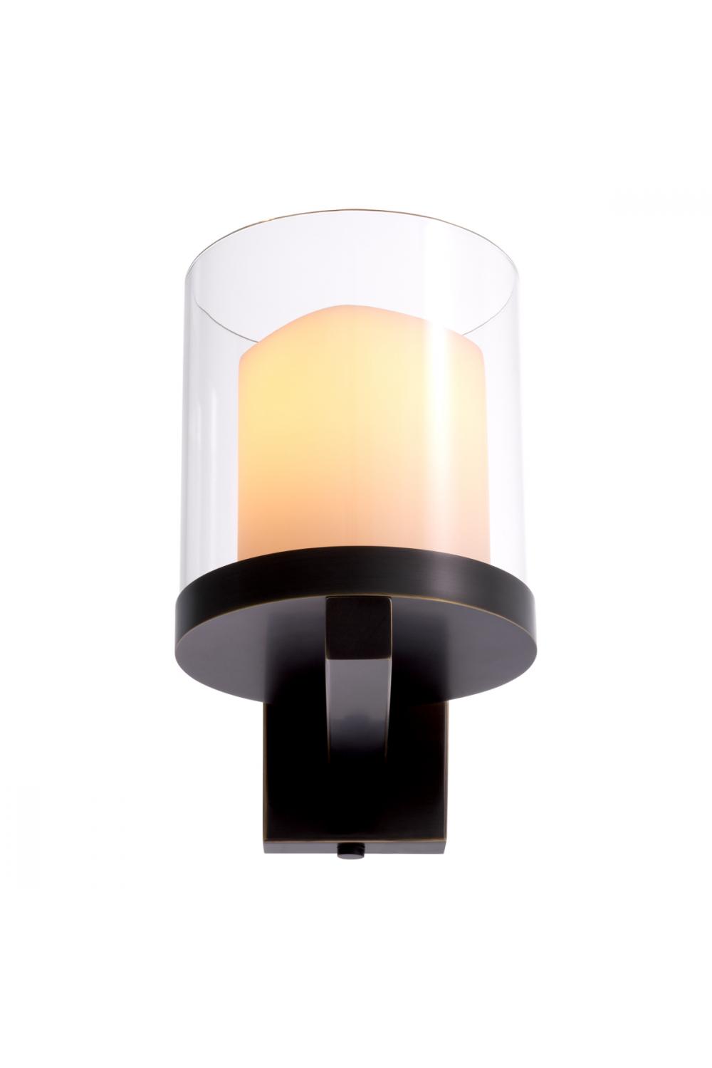 Luxury Antique Brass & Clear Glass Lantern Wall Lamp with Faux Candle