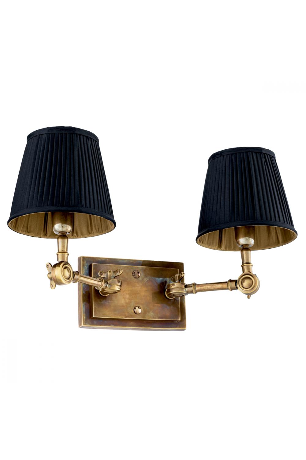 Luxury Vintage Brass Double Wall Lamp with Black Pleated Shades