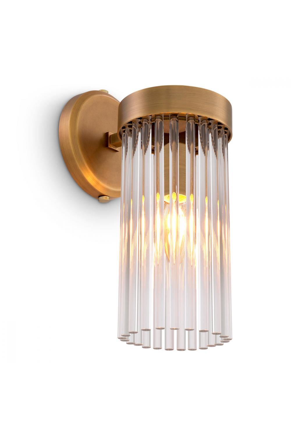 Luxury Antique Brass Single Wall Lamp with Clear Glass Rods
