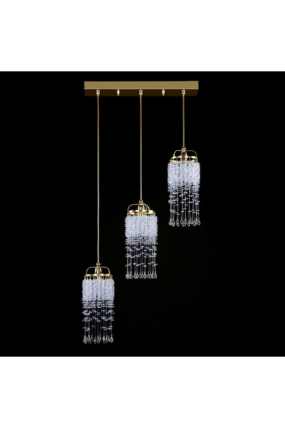 Luxury Cascading Crystal Ceiling Light in Polished Brass Finish – 3 Lights Design
