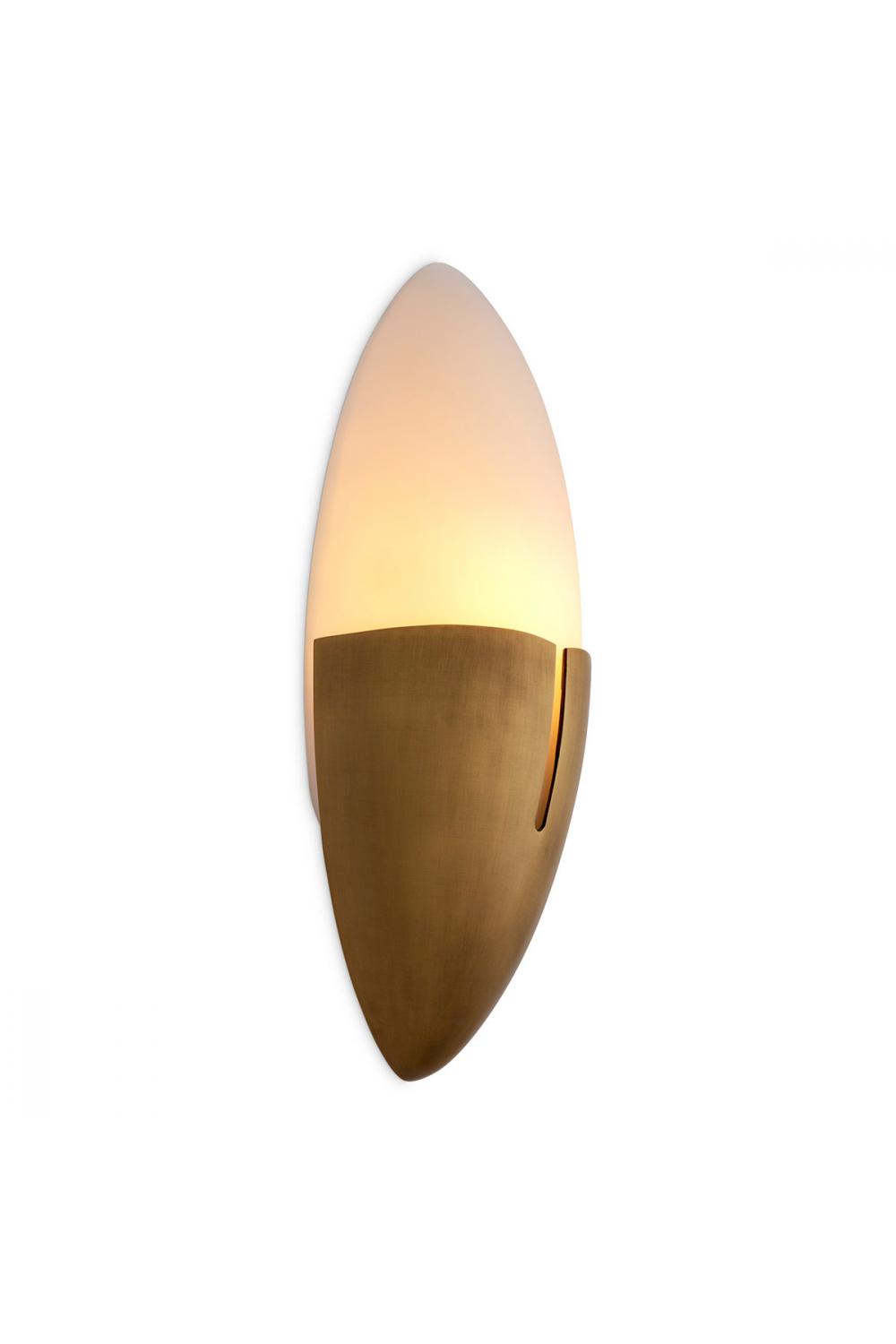 Luxury Pointed Oval Silhouette Wall Lamp in Antique Brass & White Glass Shade