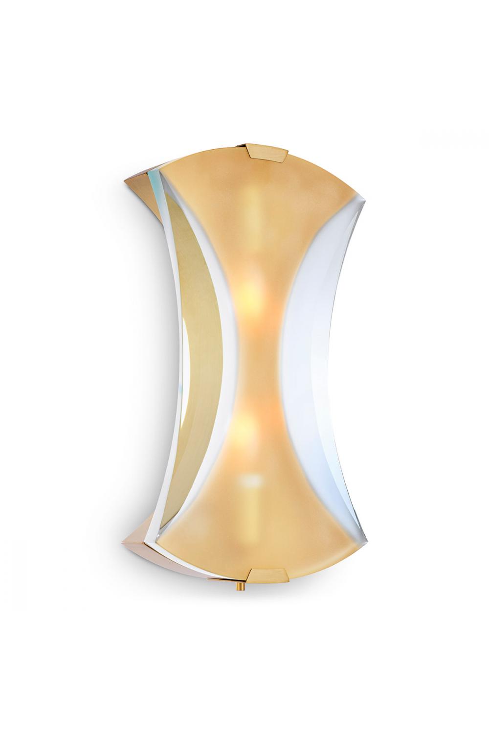Luxury Organic Shape Wall Lamp in Antique Brass & Frosted Glass