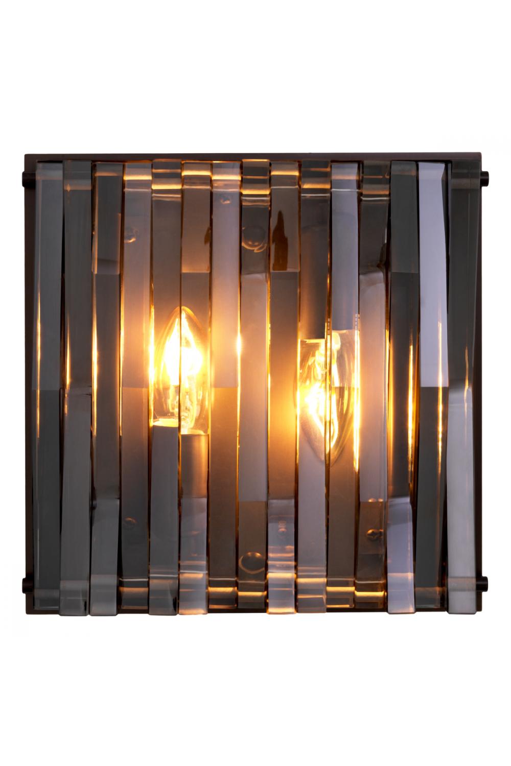 Luxury Bronze Highlight Finish & Smoke Glass Wall Lamp with Geometric Lines