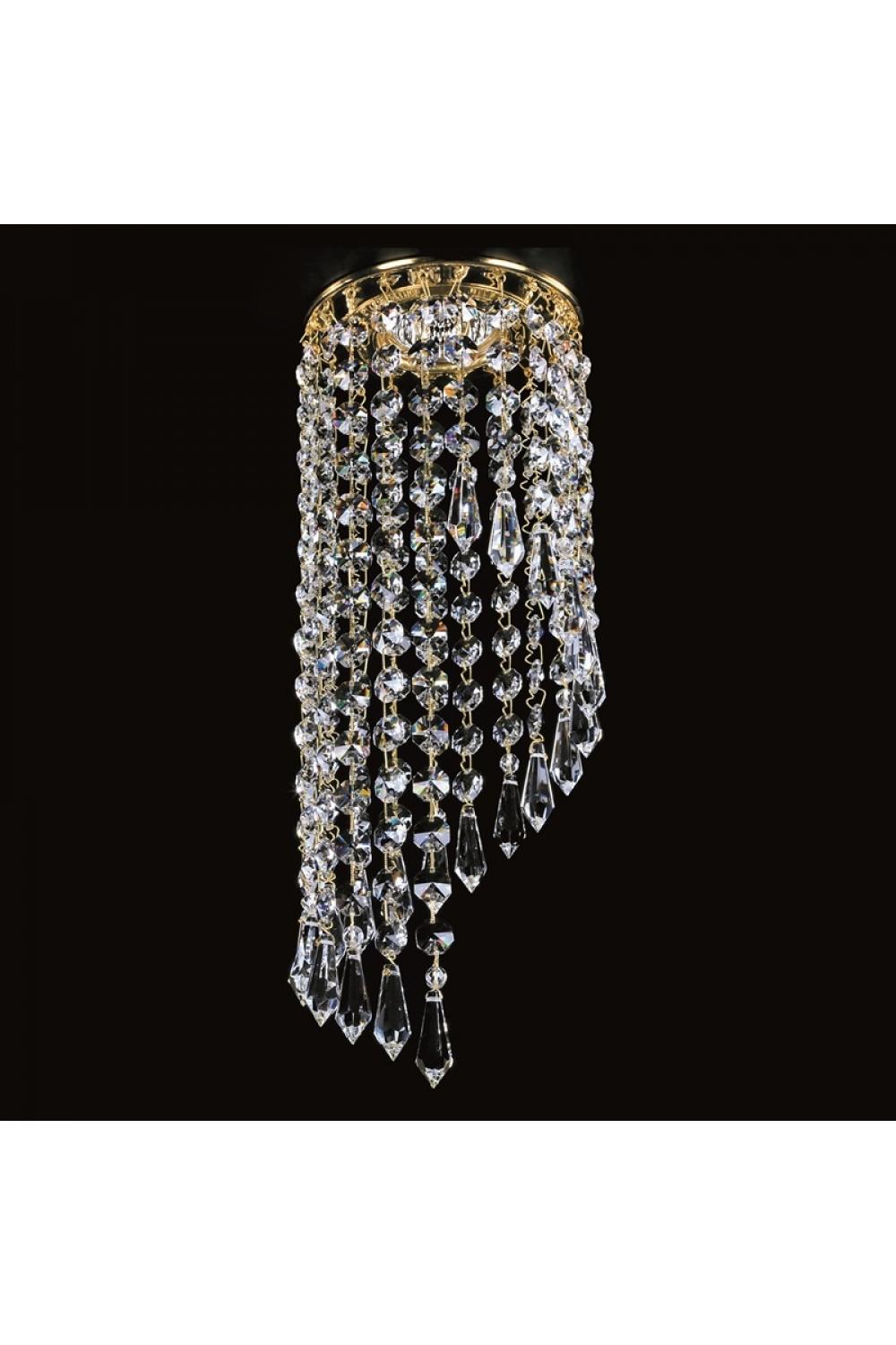 Luxury Cylindrical Crystal Drop Chandelier with Polished Brass Frame