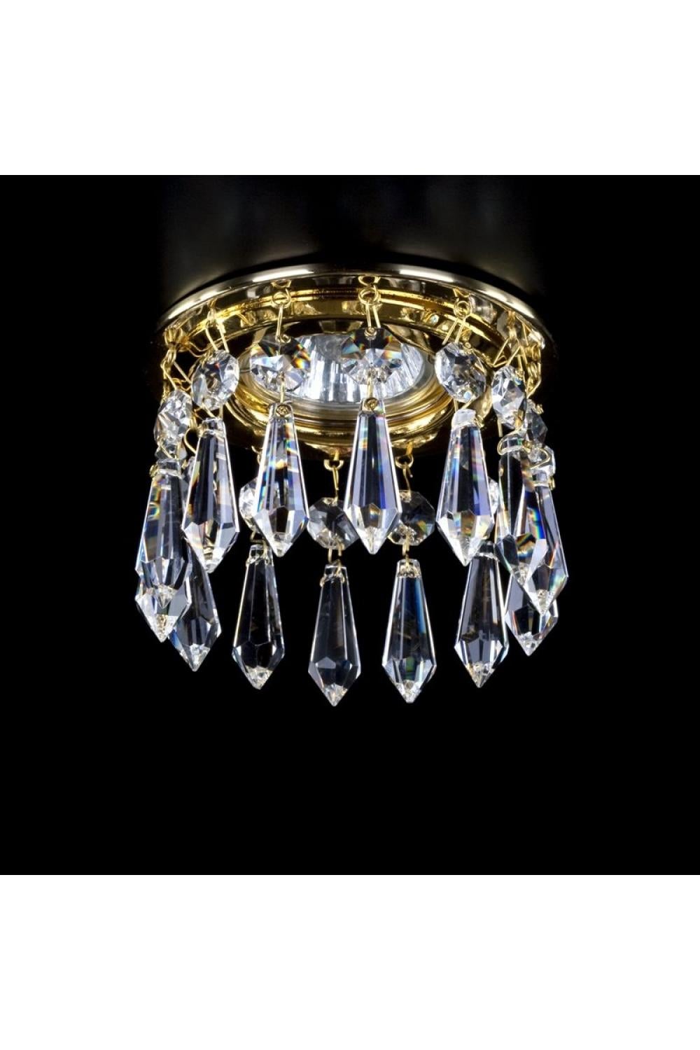 Luxury Faceted Prism Crystal Ceiling Chandelier with Polished Brass Finish
