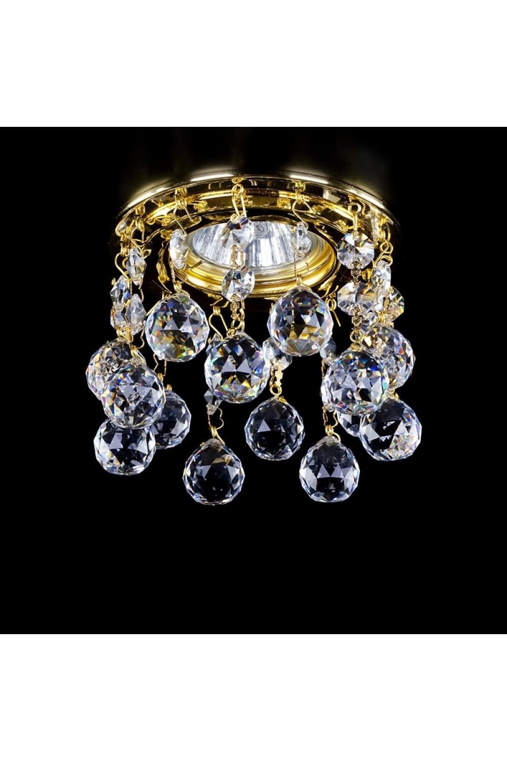 Luxury Faceted Crystal Globe Ceiling Chandelier with Polished Brass Finish