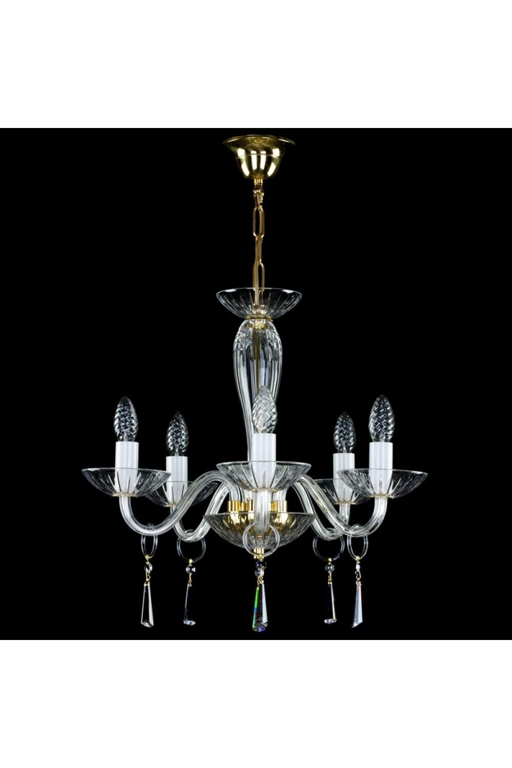 Luxury Crystal Chandelier with Candle Style Arms in Polished Brass Accents – 5 Lights Design