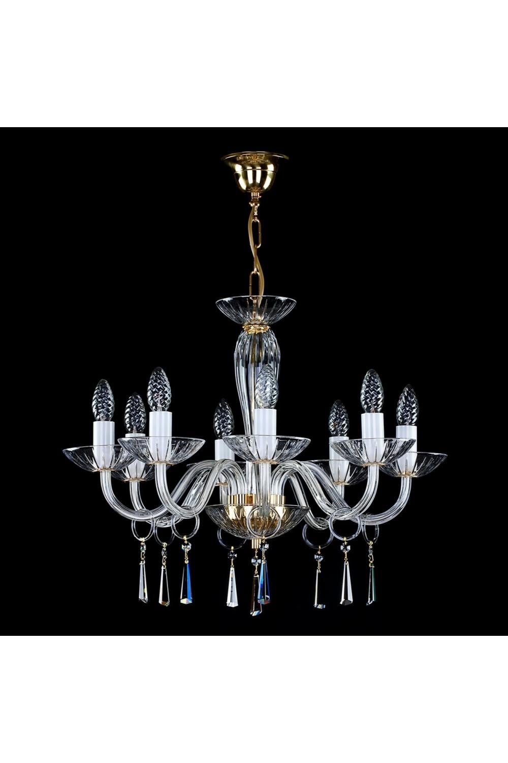 Luxury Eight-Arm Crystal Chandelier with Glass Arms & Prism Drops
