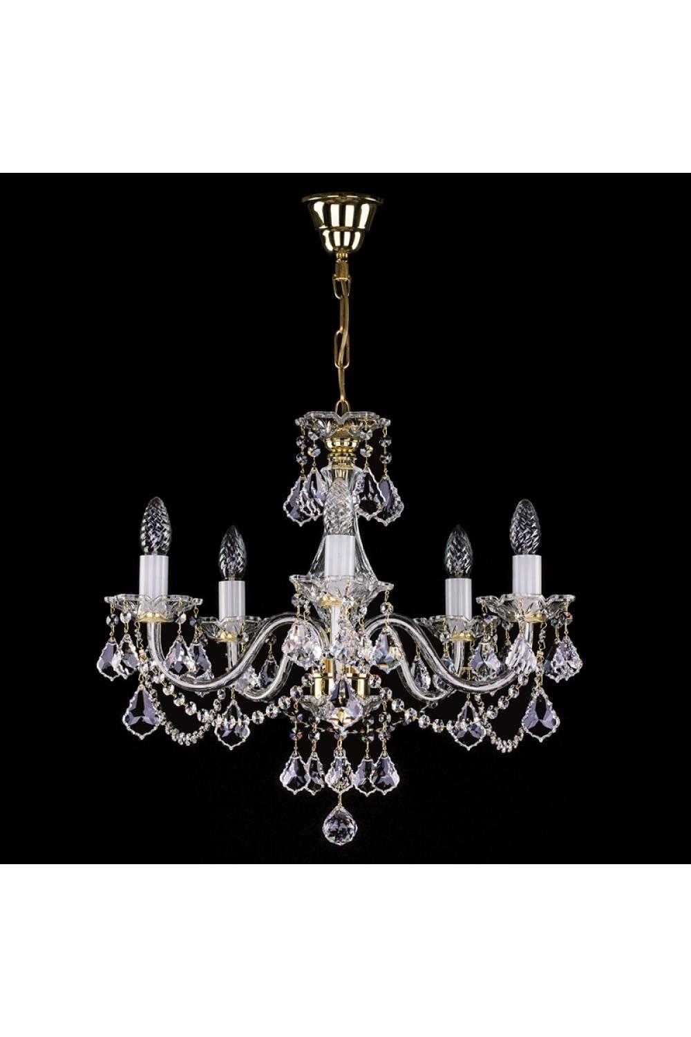 Luxury Five-Arm Candle Style Crystal Chandelier with Hanging Crystal Prisms