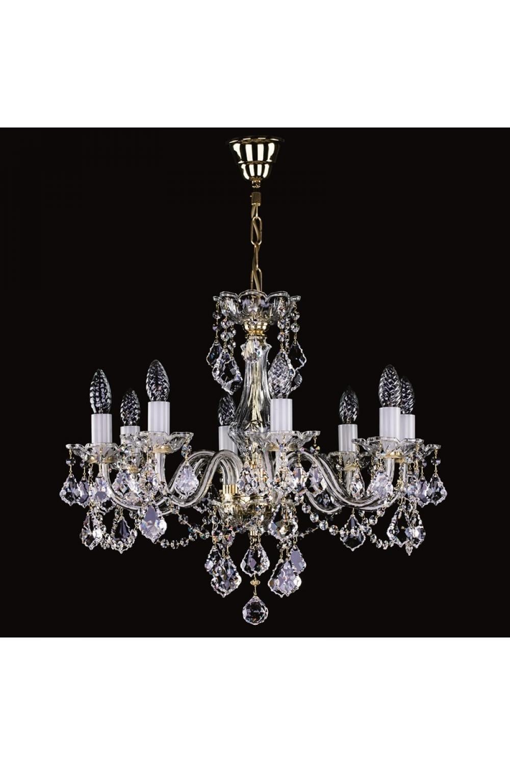 Luxury Eight-Light Crystal Chandelier with Sculpted Glass Arms and Cascading Prism Drops
