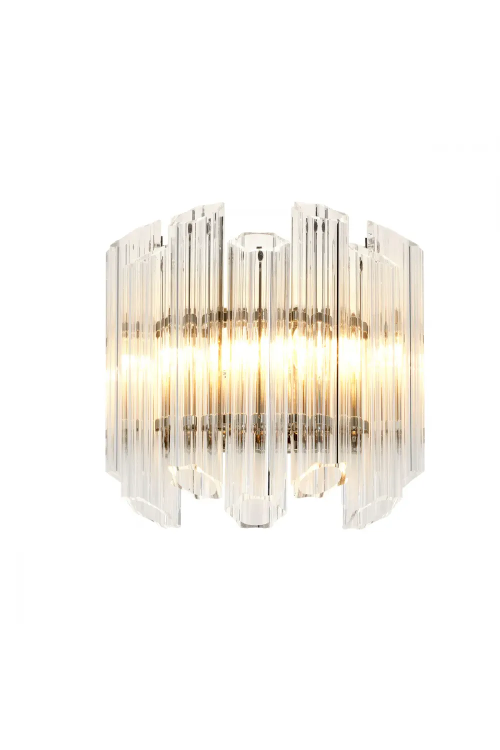 Luxuriöse Wandlampe aus klarem Glas mit geriffeltem Nickel-Finish