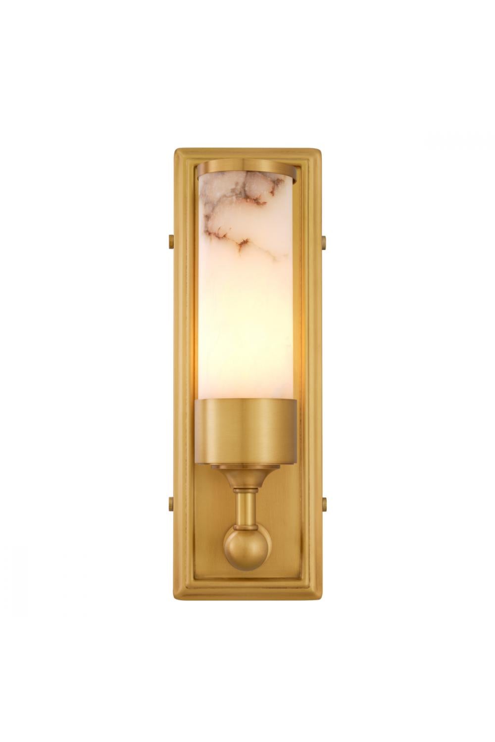 Luxury Antique Brass Finish Alabaster Wall Lamp with Rectangular Backplate