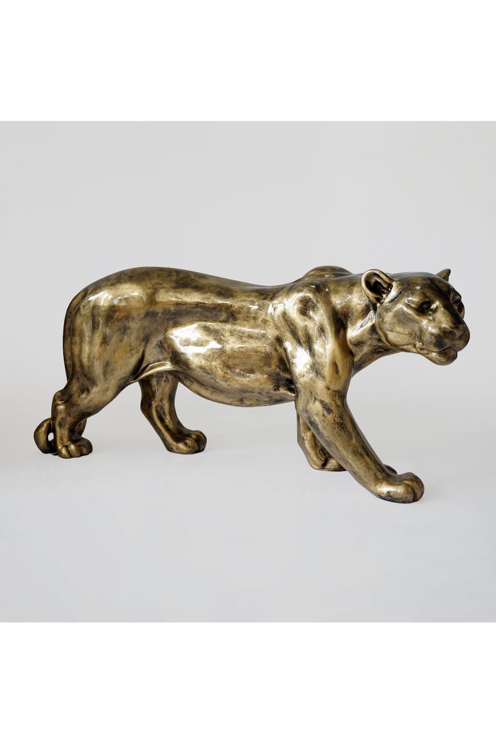 Luxury Regal Panther Sculpture in Golden Patina Finish