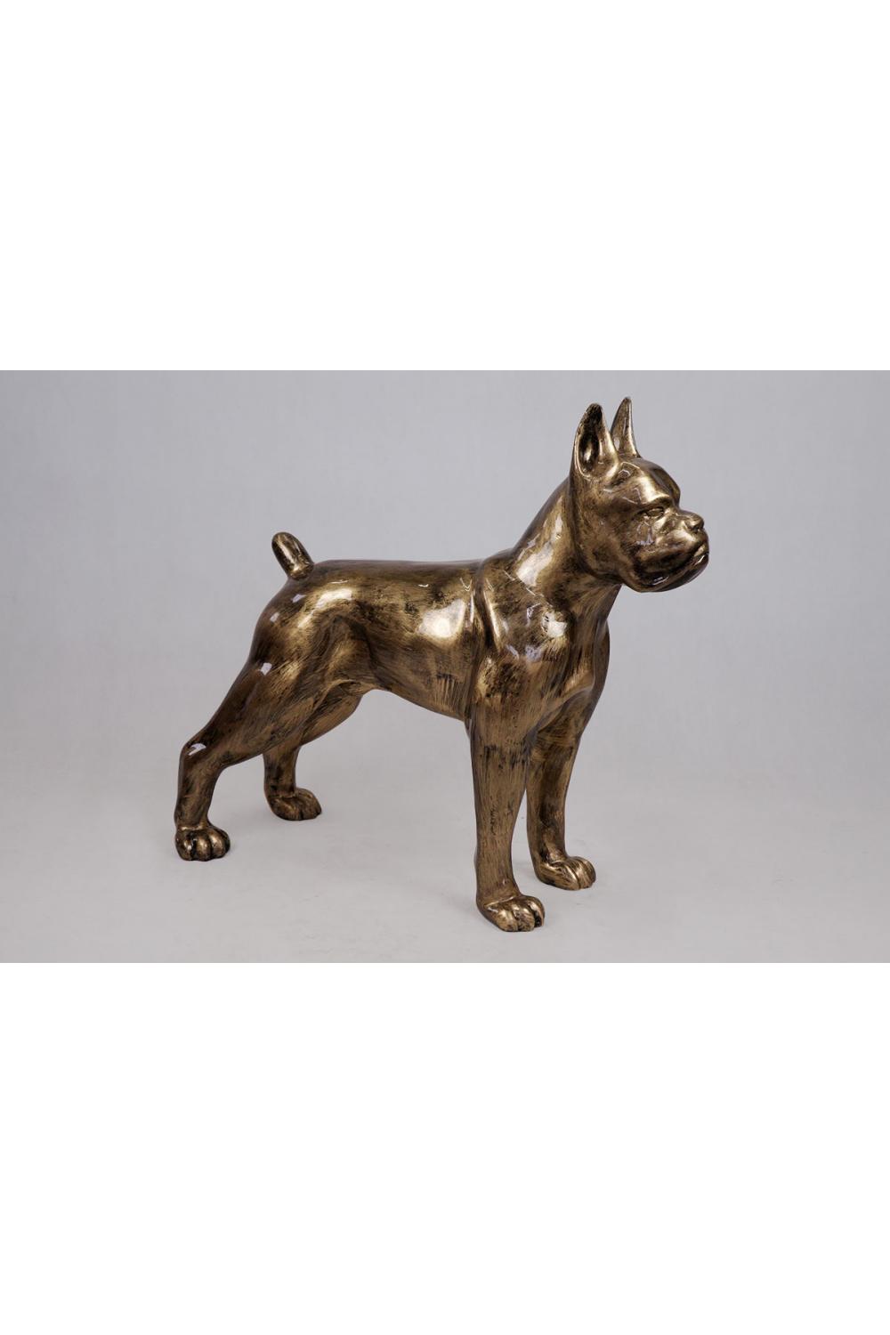 Luxury Standing Boxer Dog Sculpture in Golden Patina Finish