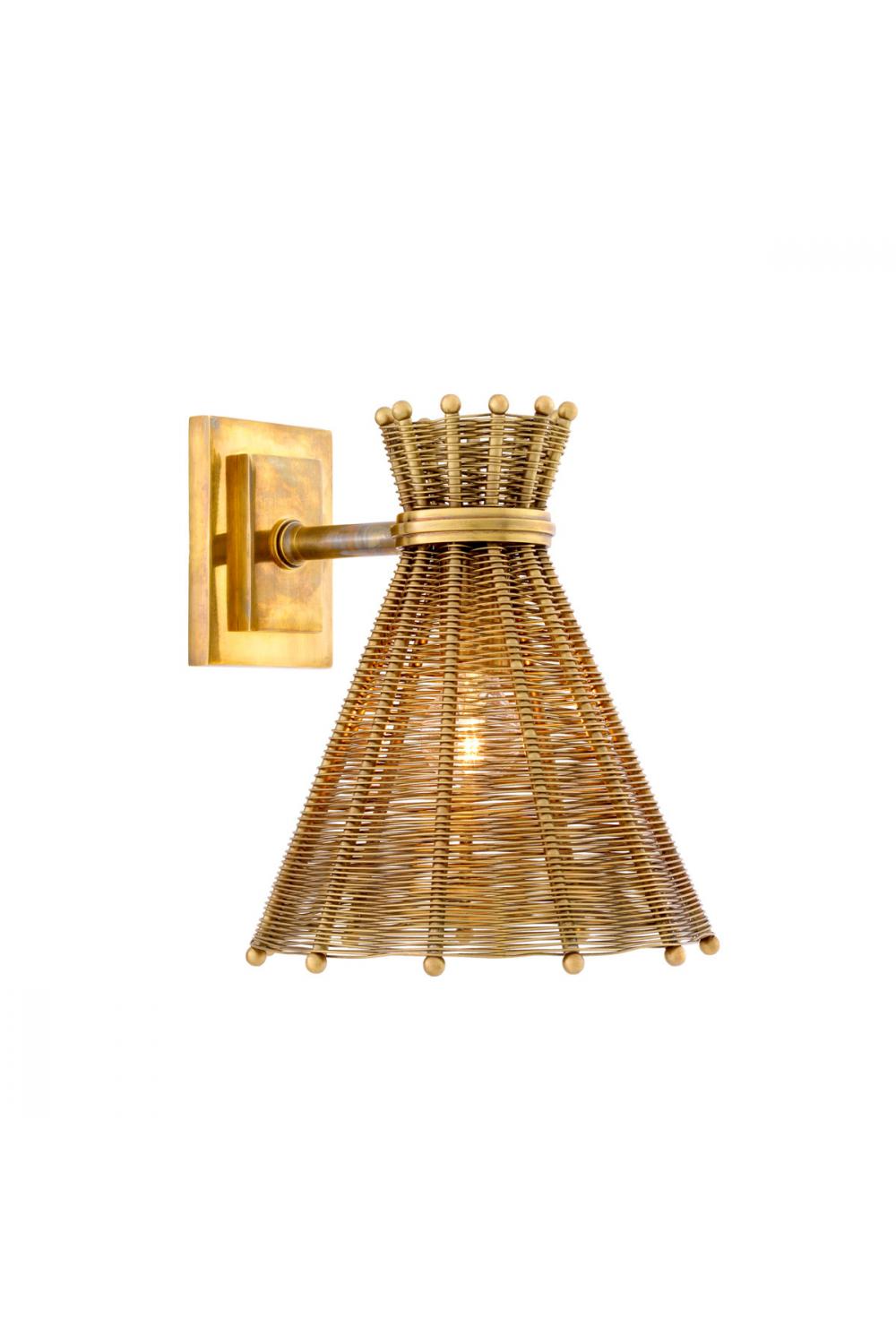 Luxury Vintage Brass Woven Rattan Look Wall Lamp