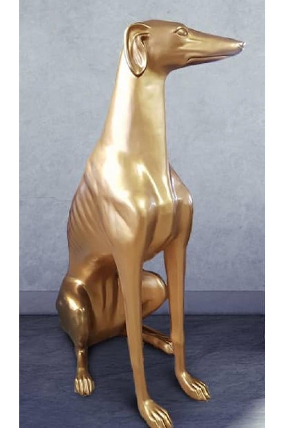 Luxury Fiberglass Greyhound Sculpture in Sitting Position - Gold Edition