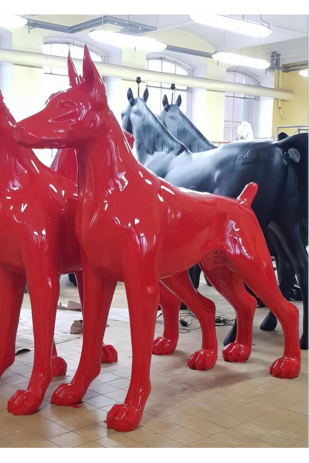Luxury Fiberglass Doberman Standing Sculpture in High-Gloss and Matte Finish