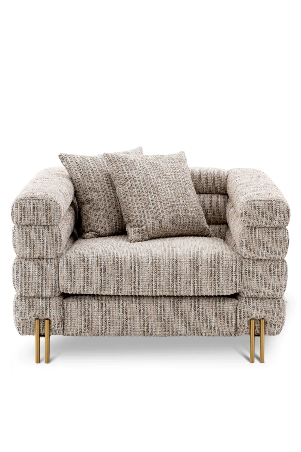 Luxury Modern Single Seater Sofa with Brass Finish Legs
