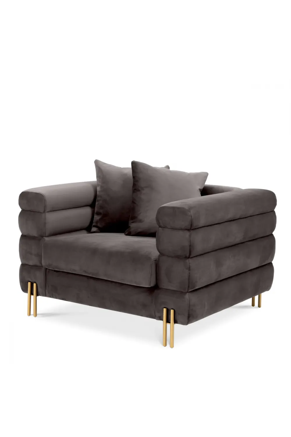 Luxury Modern Single Seater Sofa with Brass Finish Legs