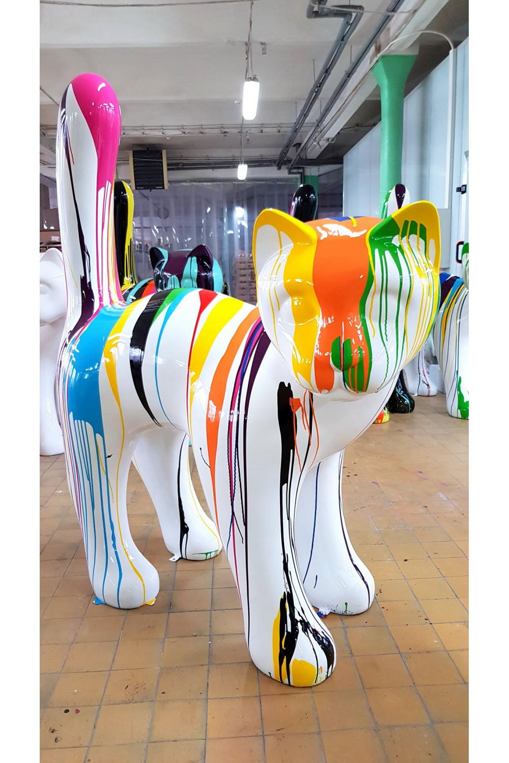 Luxury Large Fiberglass Colorful Cat Artistic Sculpture