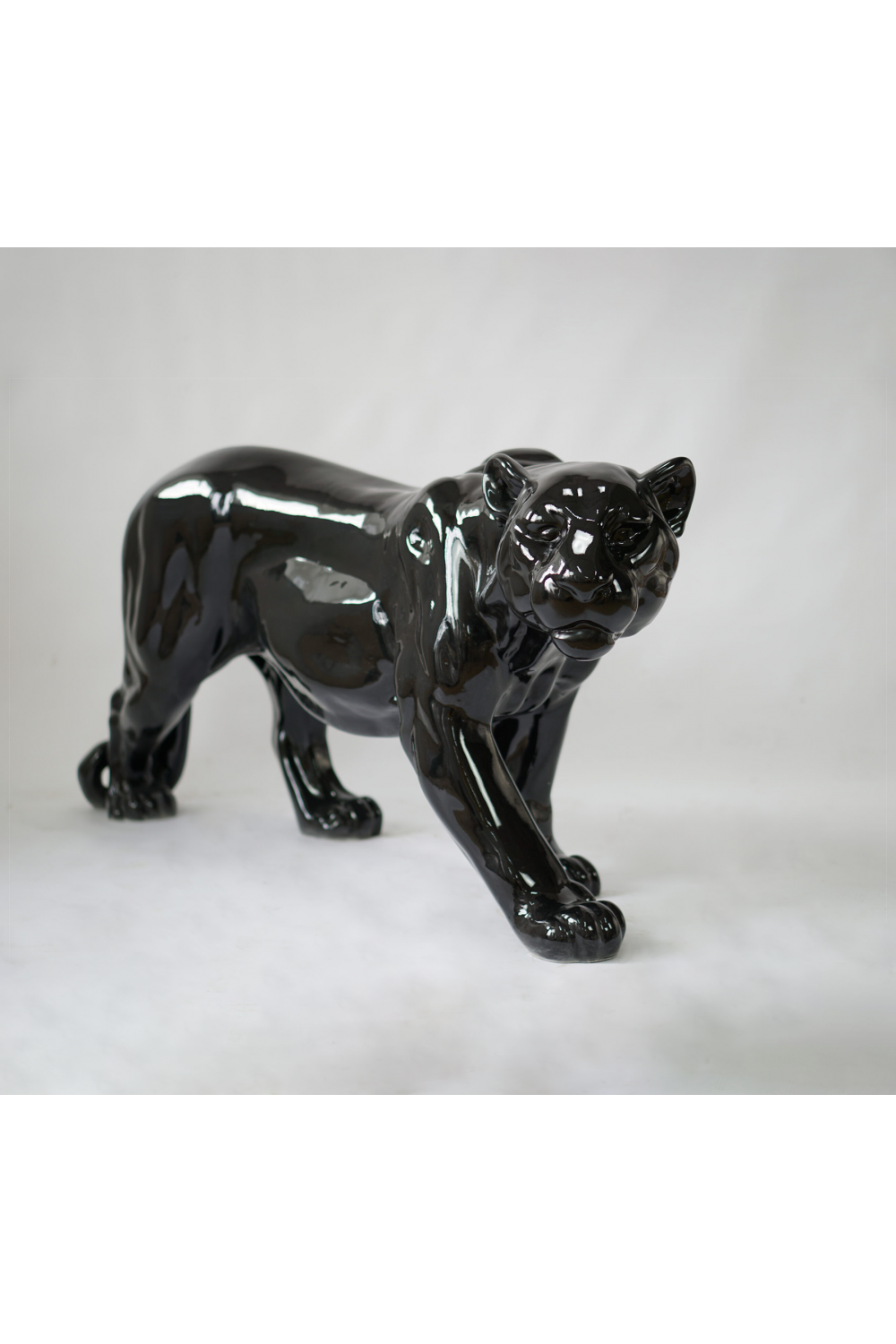 Luxury Majestic Black Panther Standing Sculpture in High-Gloss Finish