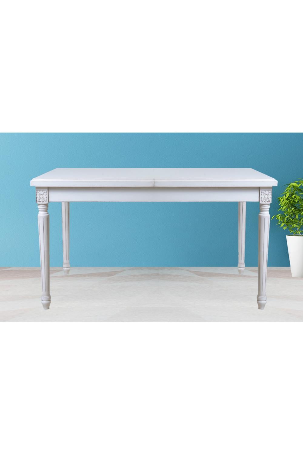 Luxury Wooden Rectangular Dining Table with Floral Corner Detailing
