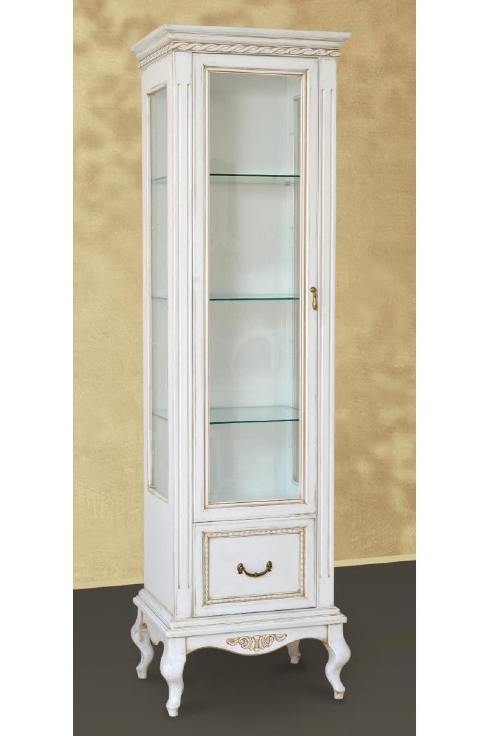 Luxury Tall Single-Door Glass Showcase Cabinet with Ornamental Braided Accents