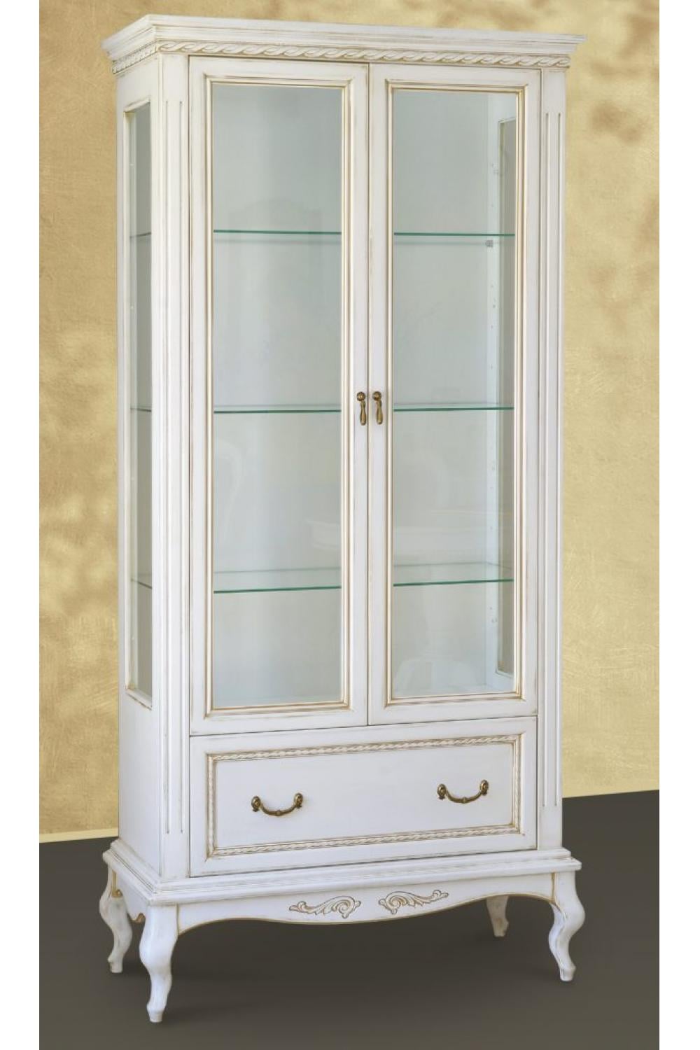 Luxury Classic Double-Door Showcase with Sculpted Base and Glass Shelves | Luxury Group International