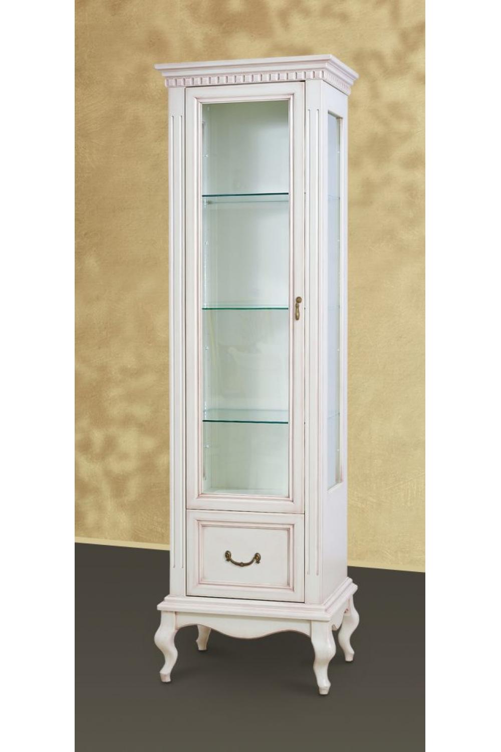 Luxury Baroque Single-Door Showcase with Glass Shelves and Sculpted Crown