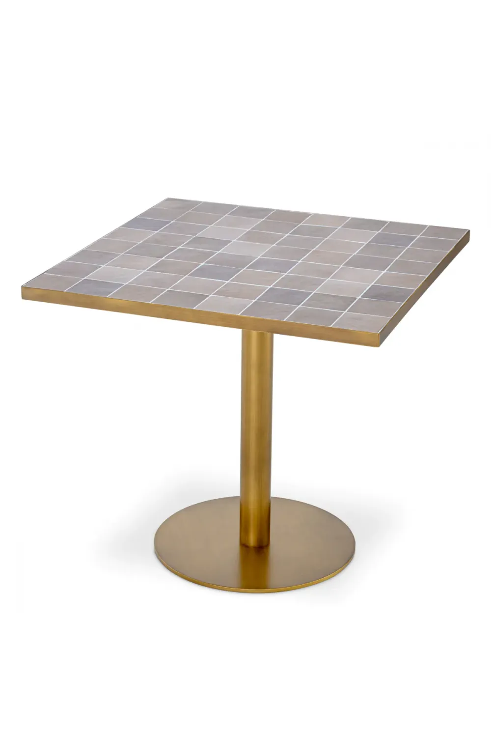 Luxury Antique Brass Square Dining Table with Beige Ceramic Inlay
