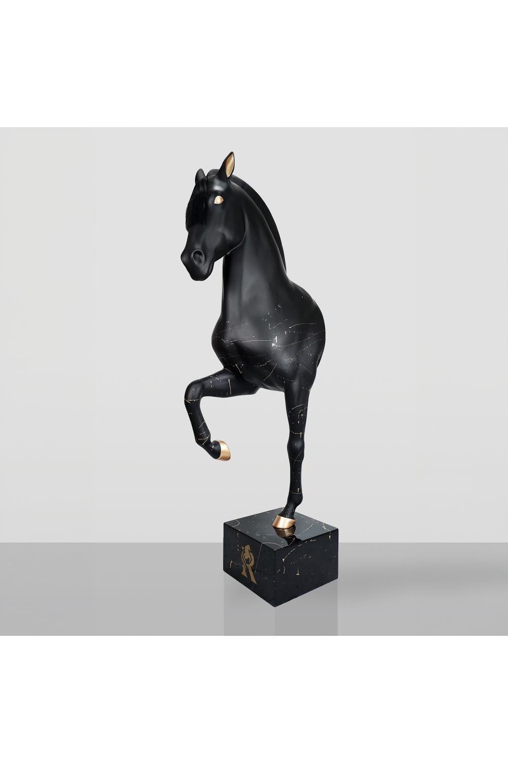 Luxury Fiberglass Black Horse Bust Sculpture on Pedestal | Luxury Group International