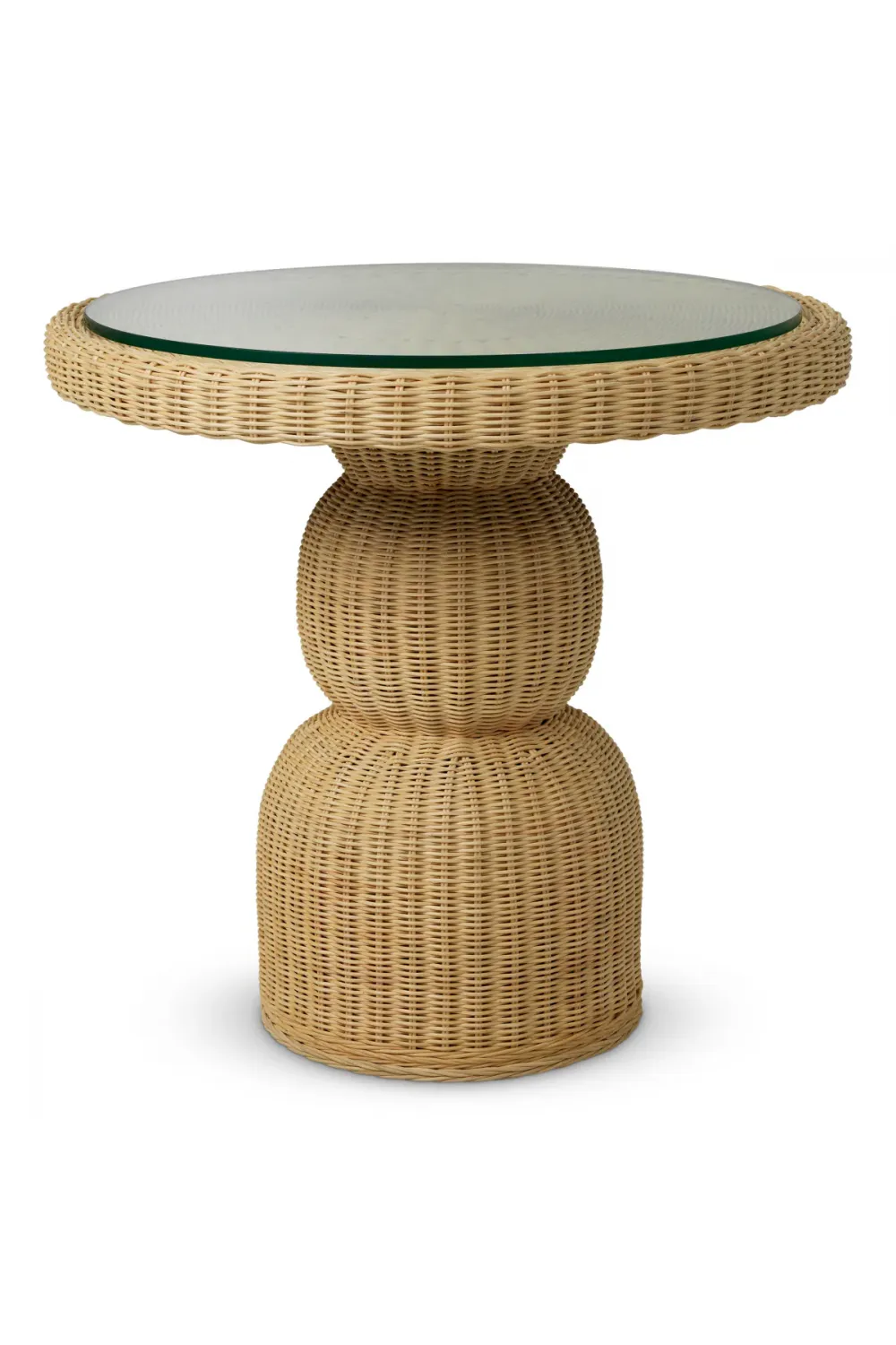 Luxury Natural Rattan Round Dining Table with Glass Top