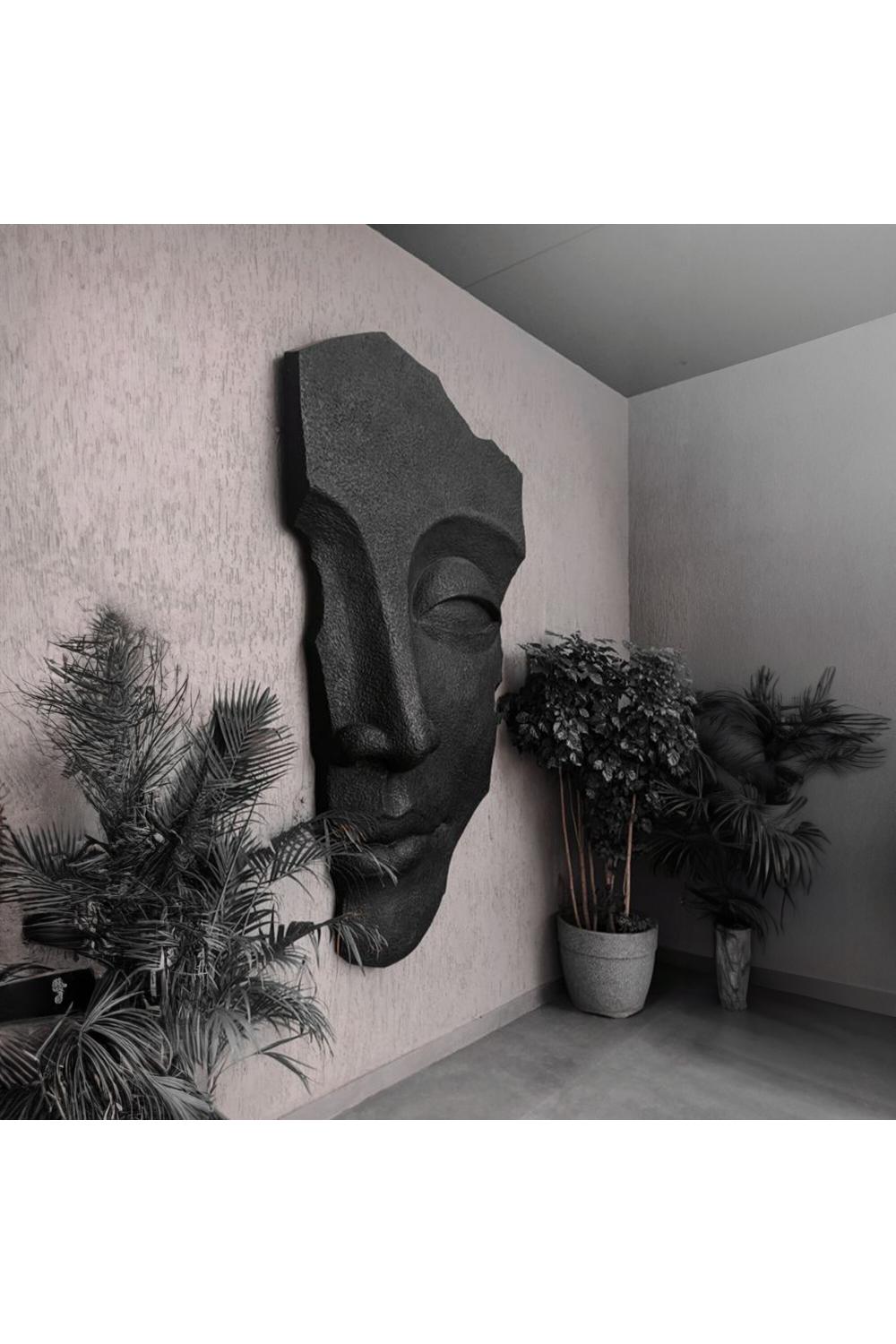Luxury Black Wall-Mounted Face Sculpture in Fiberglass