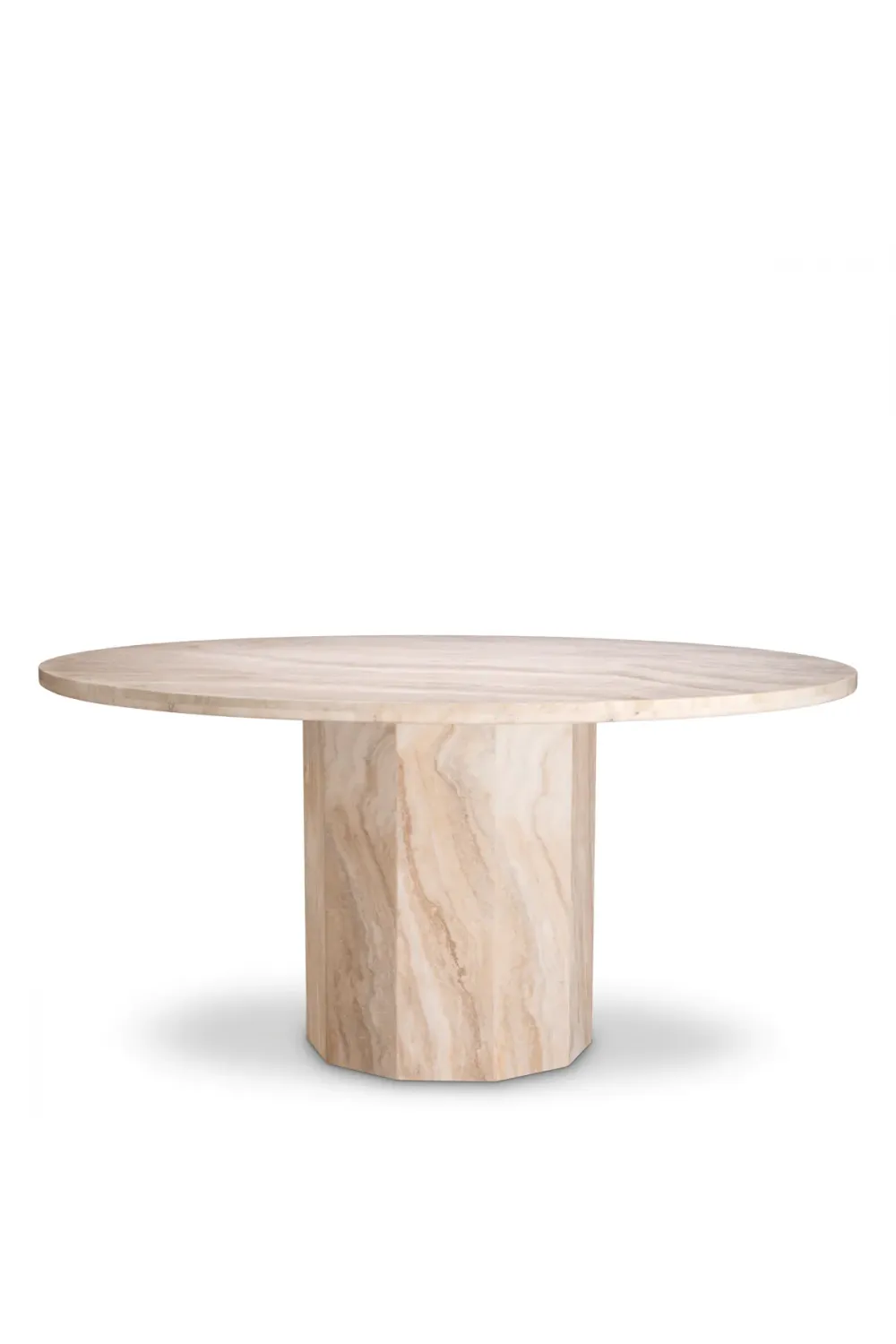 Luxury Round Travertine Dining Table with Sculptural Base