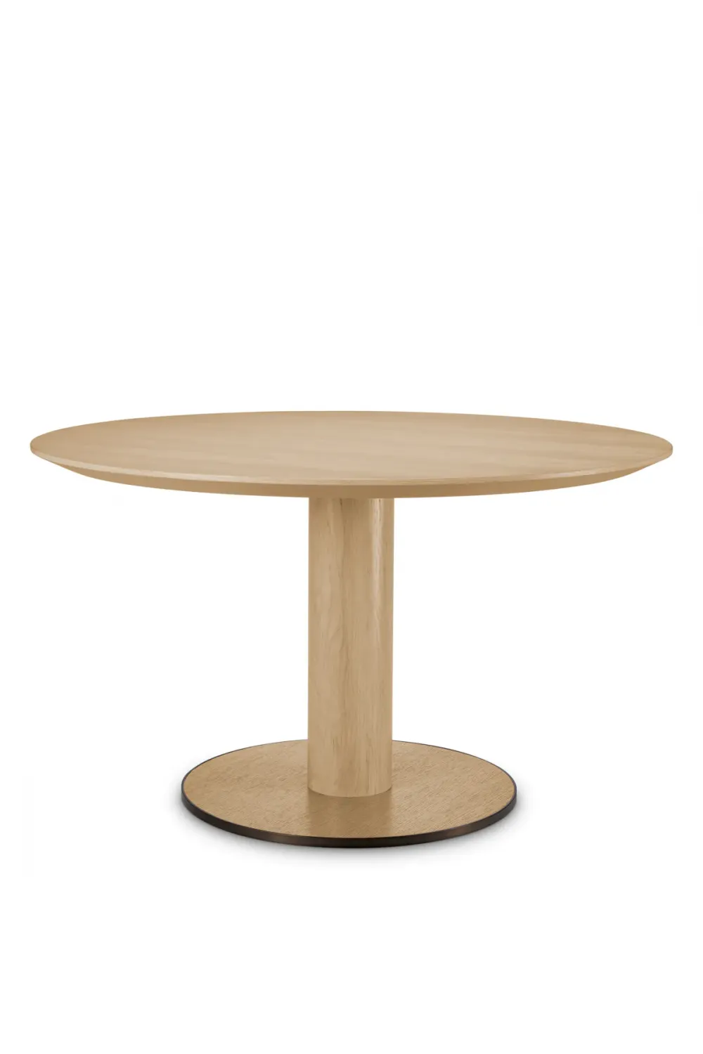 Luxury Round Natural Oak Veneer Dining Table with Bronze Finish Base