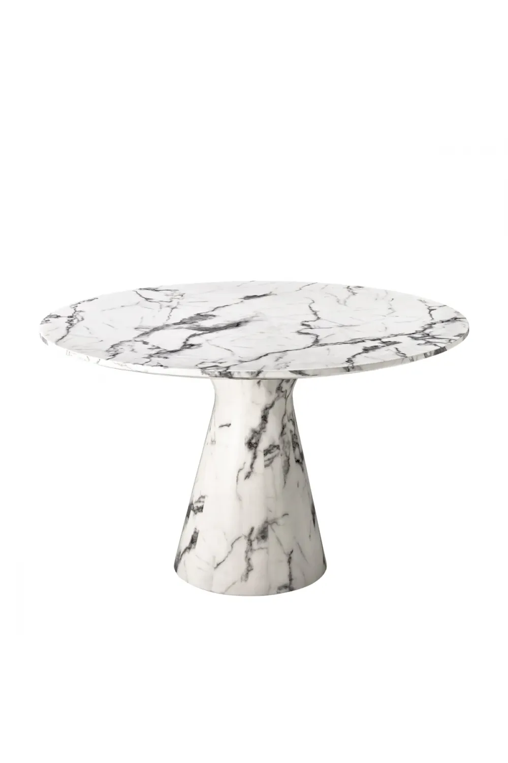 Luxury White Faux Marble Round Dining Table with Black Swirls and Veins