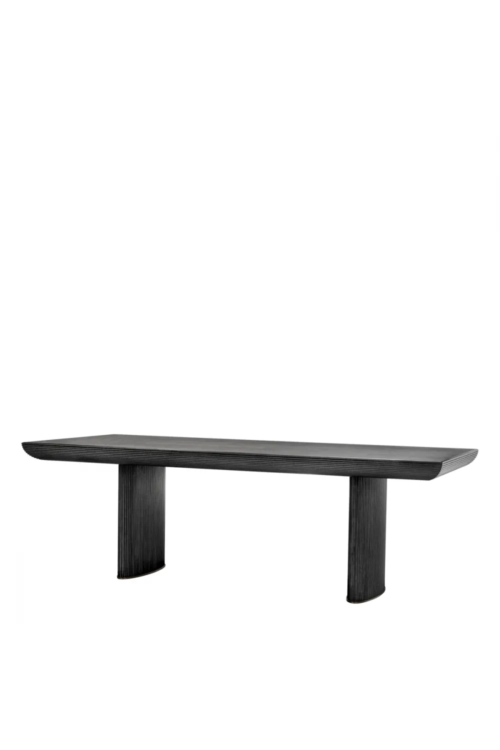 Luxury Charcoal Oak Veneer Rectangular Dining Table with Ribbed Oval Legs