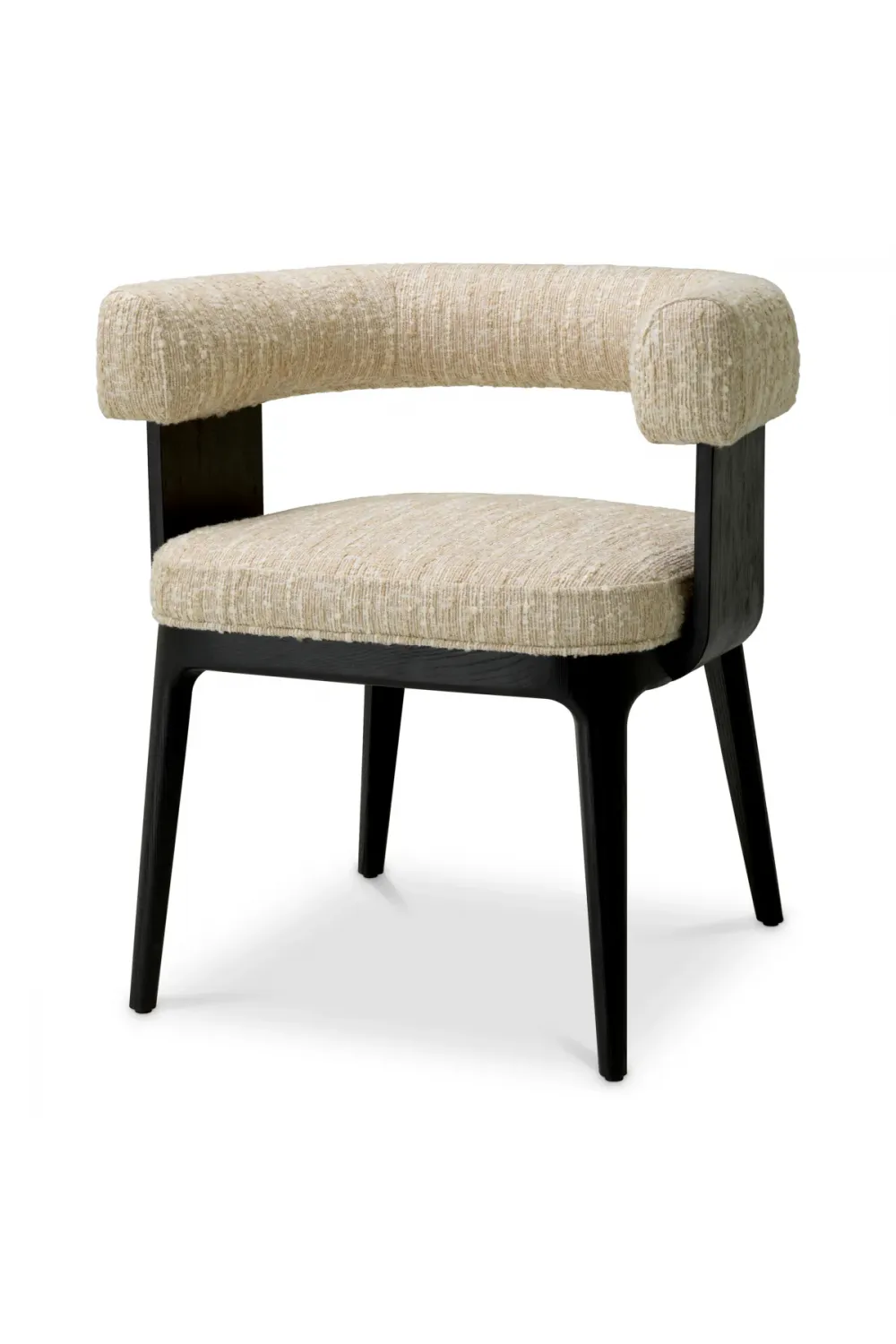 Luxury Curved Back Cream Dining Chair with Dark Wood Frame