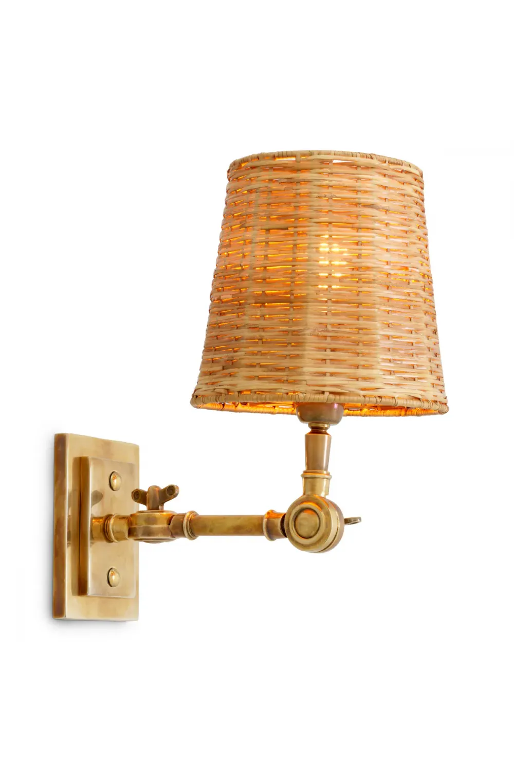 Luxuriöse Wandlampe aus Messing mit Rattanschirm von Luxury Group International