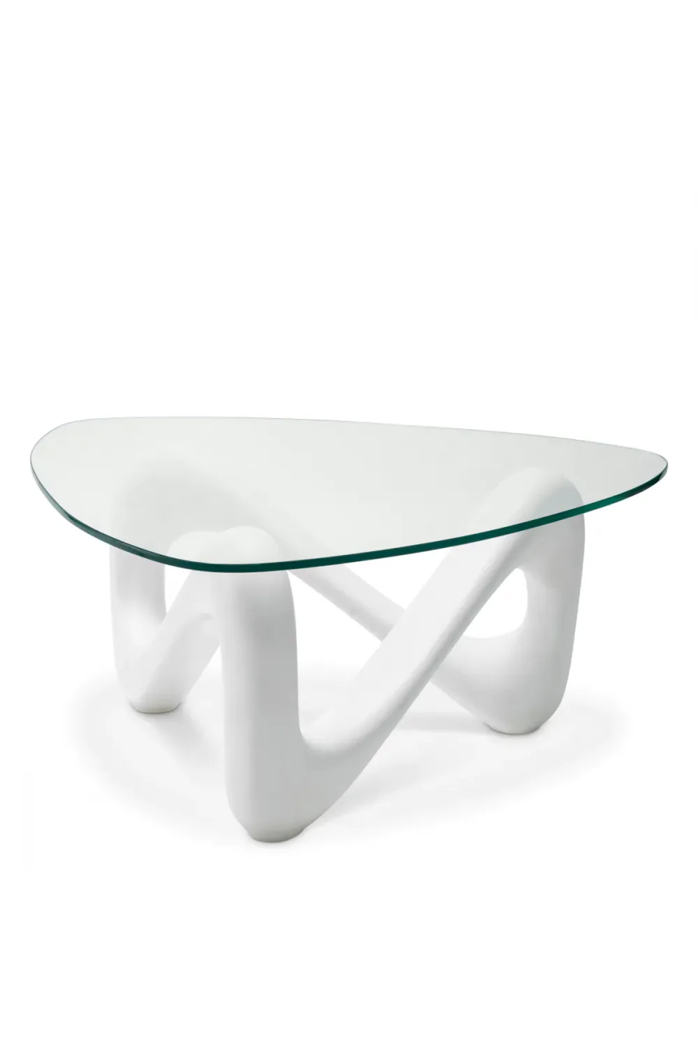 Luxury Triangular Clear Glass Top Coffee Table with White Base by Luxury Group International