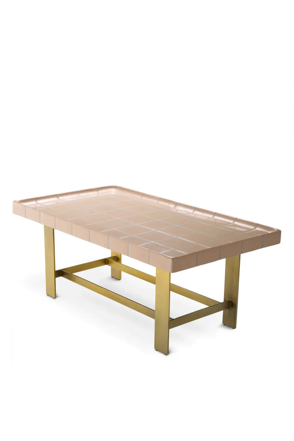 Luxuriöser rechteckiger Couchtisch mit rosa Platte und Beinen aus antikem Messing von Luxury Group International